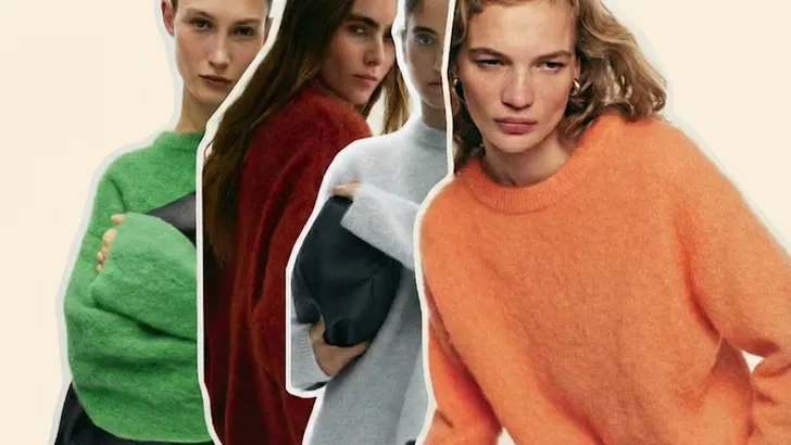 De oversized mohair-mix trui van H&M in de nieuwe kleuren gebrand oranje en heldergroen.
