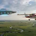 UFO naast een klein vliegtuigje (ter illustratie)