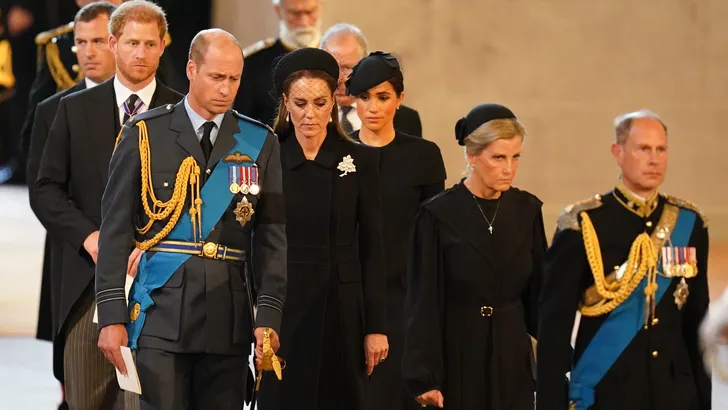 The coffin of Queen Elizabeth II is brought into Westminster Hall