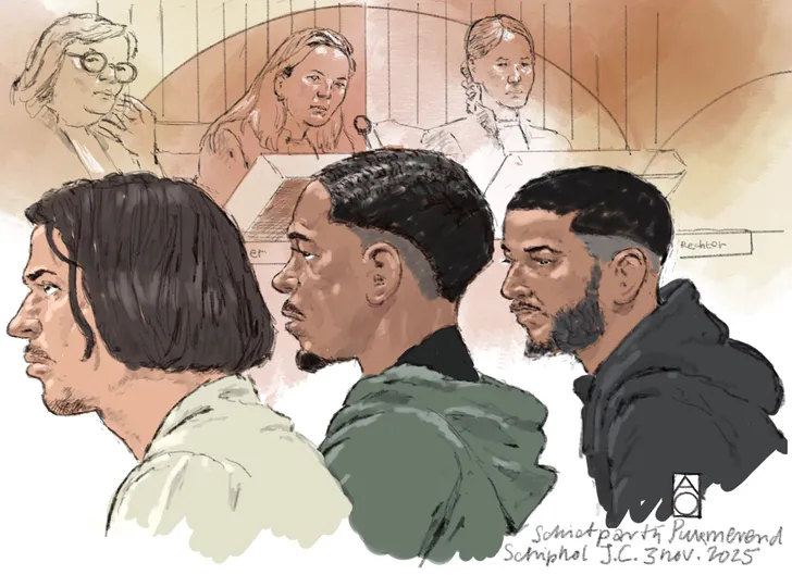 Rechtbanktekening van (VLNR) Marouane van E., Tayron Delgado M., Seif O.