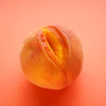 Fresh peach on a orange background. Sex concept