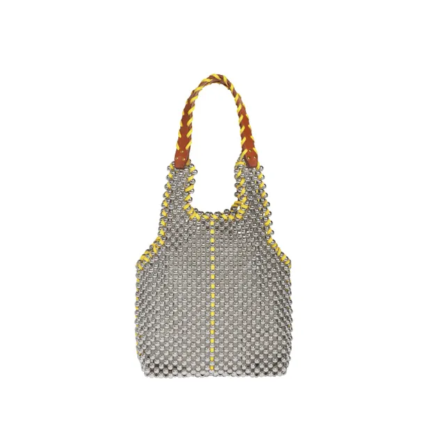 Marcel-tas met zilveren kralen en gele details van Jérôme Dreyfuss | €400
