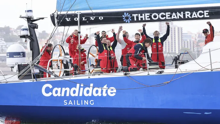 The finish of Leg One of The Ocean Race Europe from Lorient, France to Cascais, Portugal.