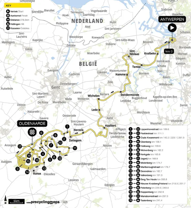 map Ronde van Vlaanderen 2026