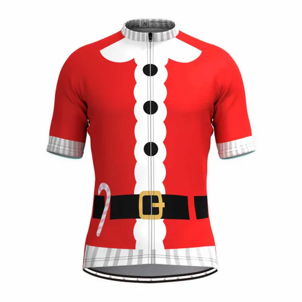 Een wielershirt dat lijkt op een kerstmanpak