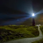 Lighthouse in the night at Schiermonnikoog island in The Netherlands