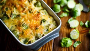 Brussels sprouts baked in sauce with cheese