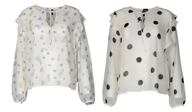 De blouse met ruffles met de polkadot en in bloemenprint van Wibra - €9,99