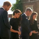 The Prince and Princess of Wales and the Duke and Duchess of Sussex viewing the messages and floral tributes