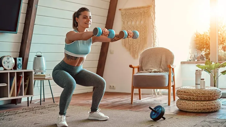 Woman doing exercises at home.