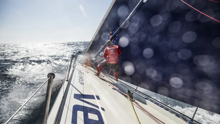 Prologue on-board Vestas 11th Hour. Upwind heading to gibraltar. Photo by Martin Keruzore/Volvo Oce…