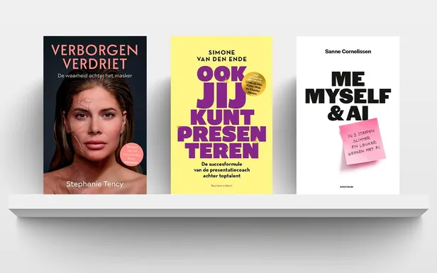 Verborgen verdriet, €22,99 (Lev.) | Ook jij kunt presenteren, €22,99 (Business Contact) | Me, myself & AI, € 21,99 (Spectrum) 