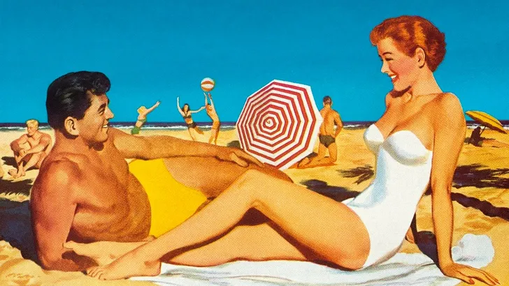 retro man vrouw strand vakantie