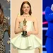 Beau Monde's grote glamourquiz – Drieluik foto's met links Patty Brard in panterprint, midden Emma Stone met een Oscar en rechts Joost Klein tijdens een Songfestival-repetitie in Malmö.