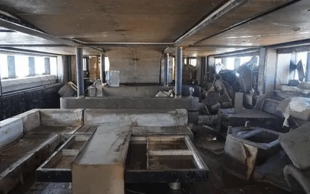 Interieur van het schip na het bergen. Beeld: TG/Rainews