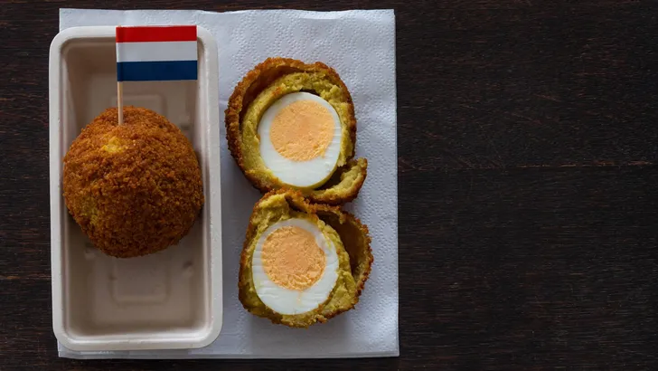 Eierbal, a dutch deep-fried snack popular at the north of the country, which consists of hard-boiled egg, ragout and breadcrumbs