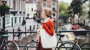 Dutch woman with tulips