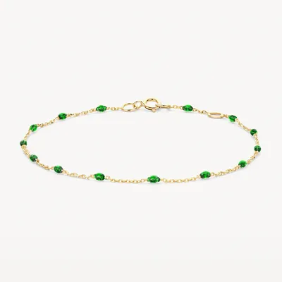 Armband 2226YRG - 14k Geelgoud met groene resin
