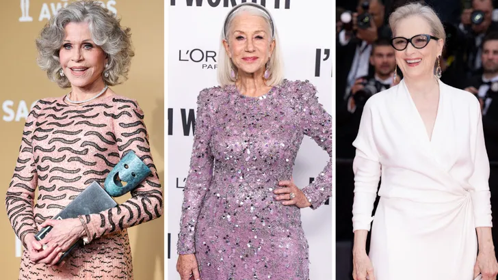 Zorgt stress voor grijze haren? – Drieluik foto's van actrices Jane Fonda links, Helen Mirren midden en Meryl Streep rechts.