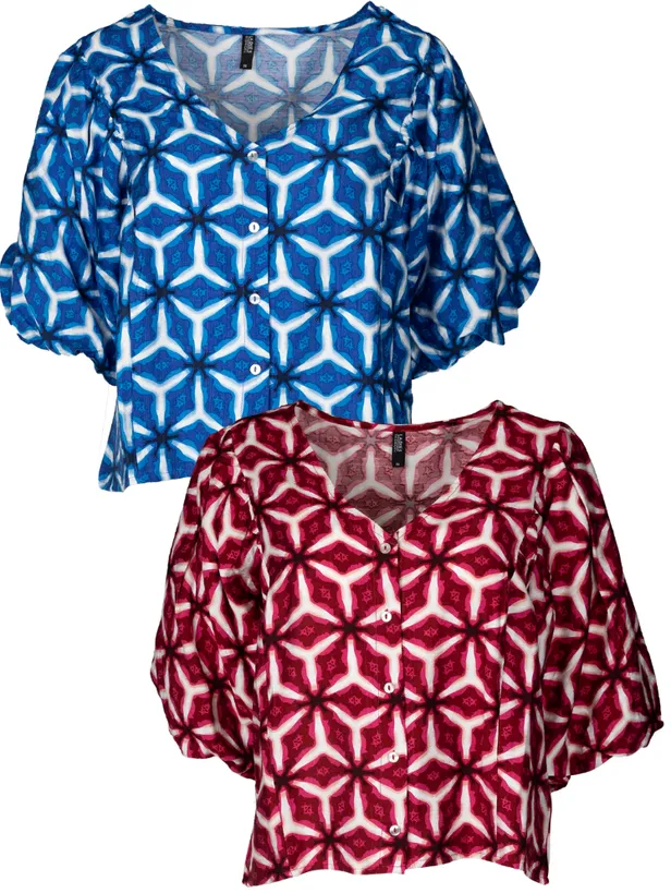 Blouse met print in blauw en rood - €10,99