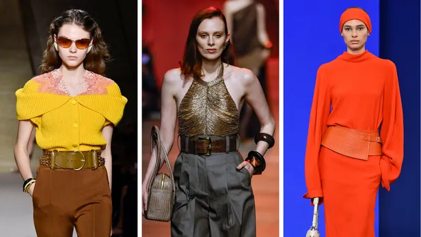 Links Chloé, midden Elie Saab en rechts Lanvin. De trend is duidelijk: move over minimalisme! (Beeld: Catwalkpix)