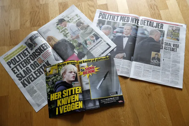 Krantenkoppen over de geweldsmisdrijven van Marius Borg Høiby uit 2024.