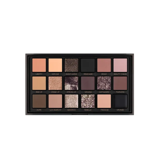De achttien prachtige kleuren van het Pretty Grunge Eyeshadow Palette van Huda Beauty