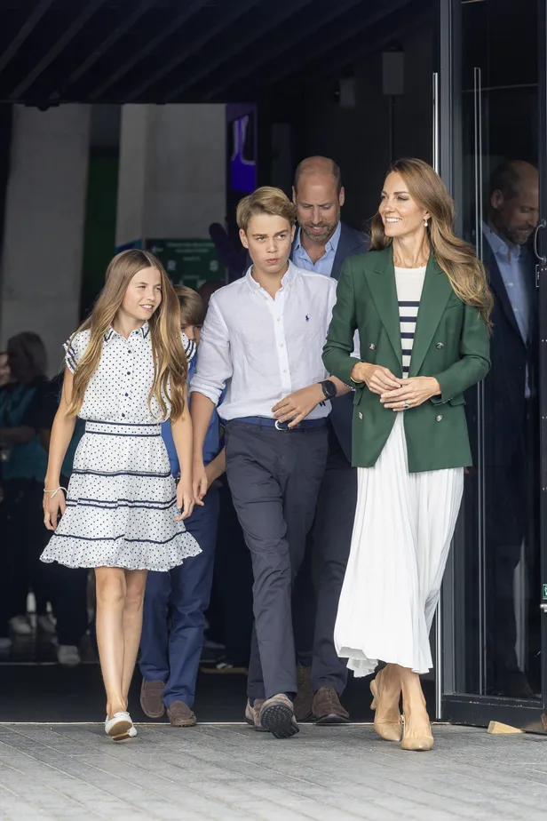 Prinses Kate, prinses Charlotte, prins George en prins Louis en prins William bij de Commonwealth Games in Glasgow, augustus 2026.