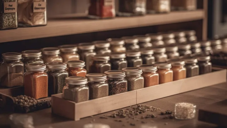 A row of jars filled with organic herbs and spices generated by AI