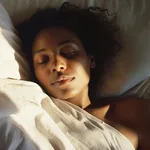 Black woman sleeping in bed with sunlight