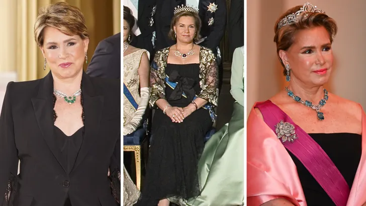 Drieluik foto's van Luxemburgse groothertogin Maria Teresa. Links in mei 2023 in pak, midden in april 2006, en rechts april 2024.