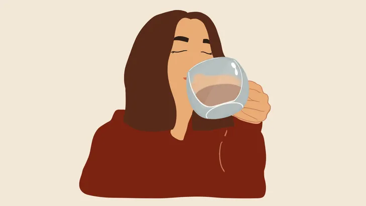 Illustratie van een vrouw die een kop koffie drinkt