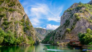 Matka canyon in Macedonia near Skopje, boat on the lake. 