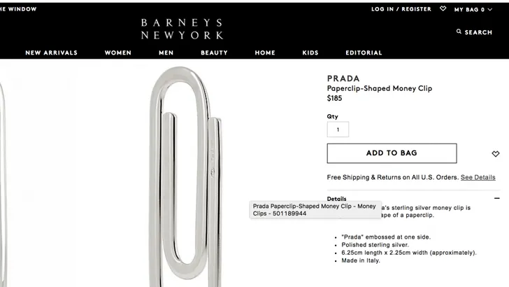 Prada verkoopt paperclip voor 165 euro