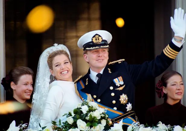 Amsterdam, 02-02-2002 Huwelijk van Prins Willem-Alexander met Maxima Zorreguieta Balkon Koninklijk Paleis op de Dam. Fotograaf: Bernard Ruebsamen