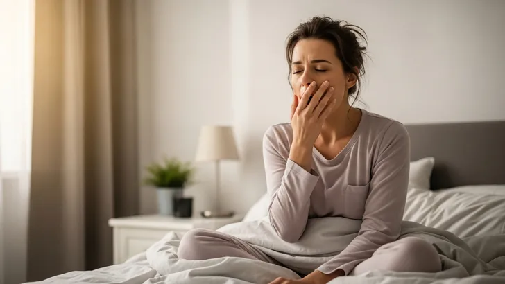 Vrouw zit te gapen op bed