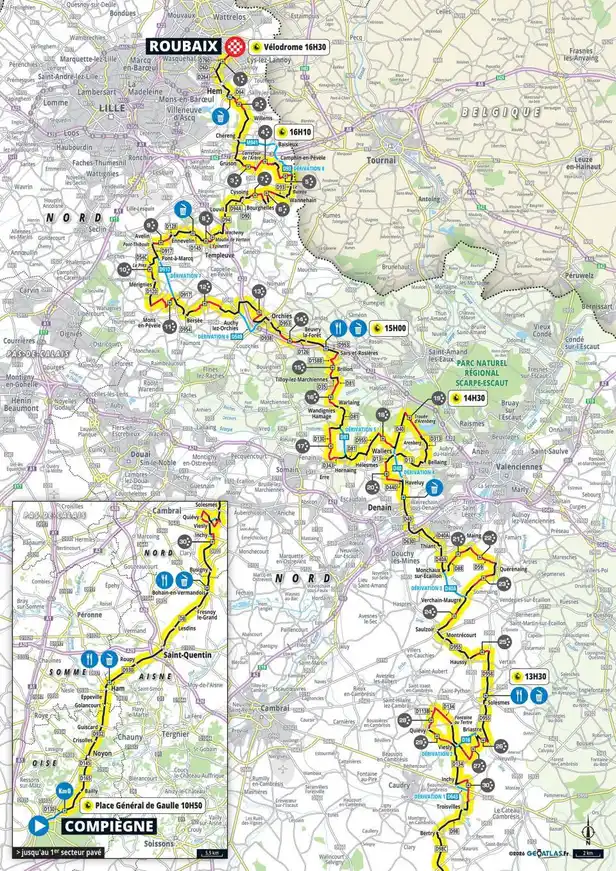 map Parijs-Roubaix 2026