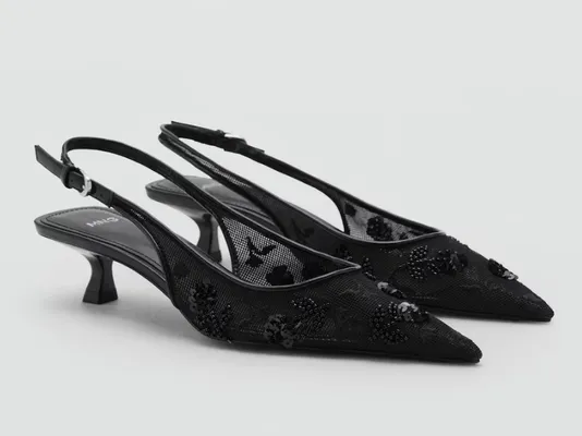 Mango – Schoenen met kitten heels geborduurd met pailletten €55,99