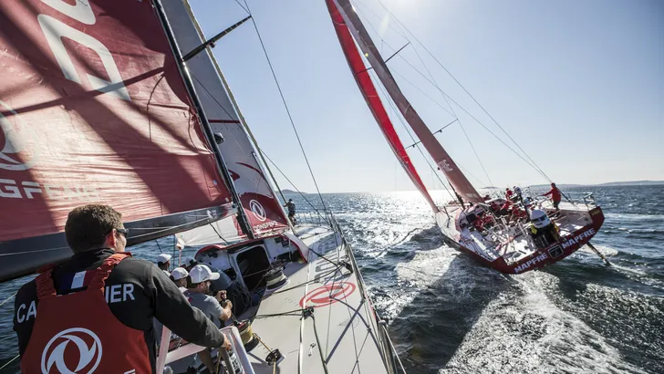 Leg Zero, Sanxenxo training 2 boats testing with MAPFRE. Photo by Martin Keruzore/Volvo Ocean Race.…