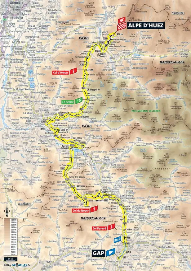 Map parcours etappe 19 Tour de France 2026