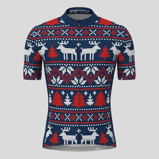 Een wielershirt in kerstmotief