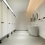 3d rendering wood and modern tile public toilet