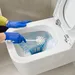 Vrouw maakt een toilet schoon