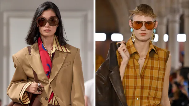 Zonnebrillen trends voor de lente 2026 op de catwalks van Celine en Acne.