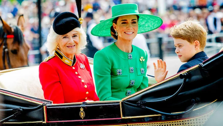King Charles lll and Queen Camilla, Prince William and Princess Cathrine, Prince George, Prince Louise, Princess Charlotte , Prince Edward and Princess Sophie attend the Trooping the Color