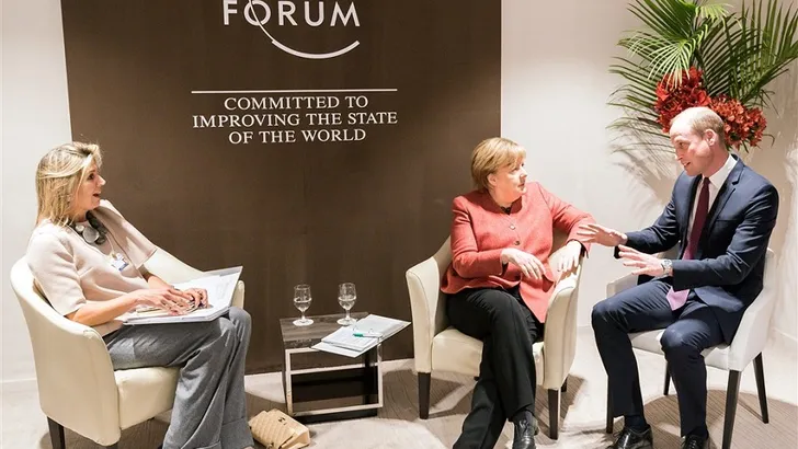 Máxima ontmoet Merkel en Prins William in Davos