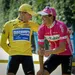 lance armstrong em jan ullrich op podium van tour de france in parijs