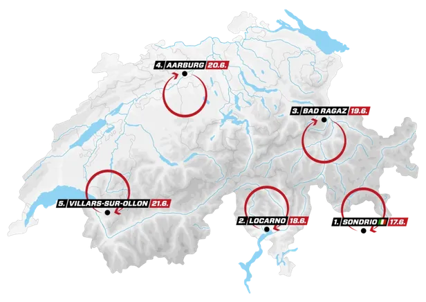 Map parcours Ronde van Zwitserland 2026