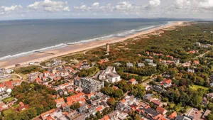 Aerial view of Domburg, the Netherlands, a touristic village behind the dunes