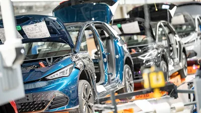 Elektrische Volkswagen ID.3-modellen op de productielijn in de fabriek in Zwickau